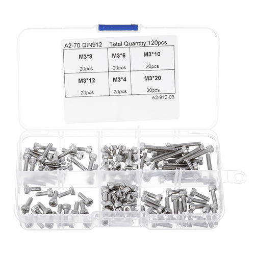 120Pcs M3 304 Stainless Steel DIN912 Screw Hex Socket Cap Repair Tools for RC Model