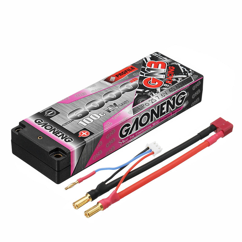 Gaoneng 7.6V 6000mAh 100C 2S HV 4.35V Lipo Battery 5.0mm Banana Plug T Plug for 1:10 RC Car Boat