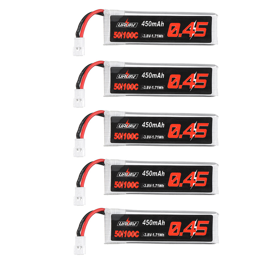 5Pcs URUAV 3.8V 450Mah 50/100C 1S HV 4.35V Lipo Battery White Plug for Happymodel Snapper7 Emax Tinyhawk