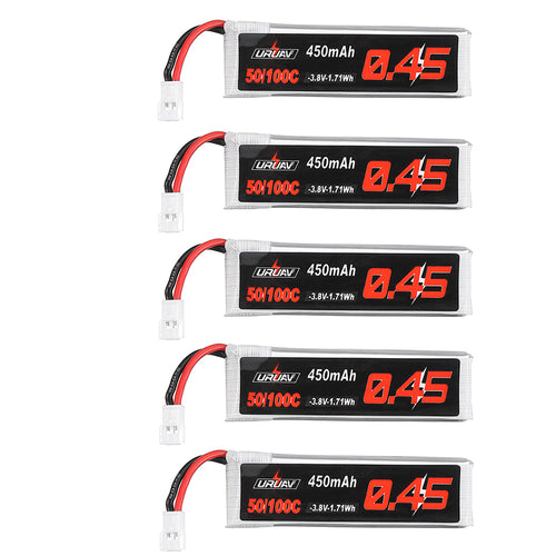 5Pcs URUAV 3.8V 450Mah 50/100C 1S HV 4.35V Lipo Battery White Plug for Happymodel Snapper7 Emax Tinyhawk