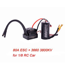 Waterproof 3650 3900KV / 3660 3300KV / 3670 2150KV Brushless Motor 60A 80A 120A Brushless ESC Combo Set for 1/8 1/10 RC Car