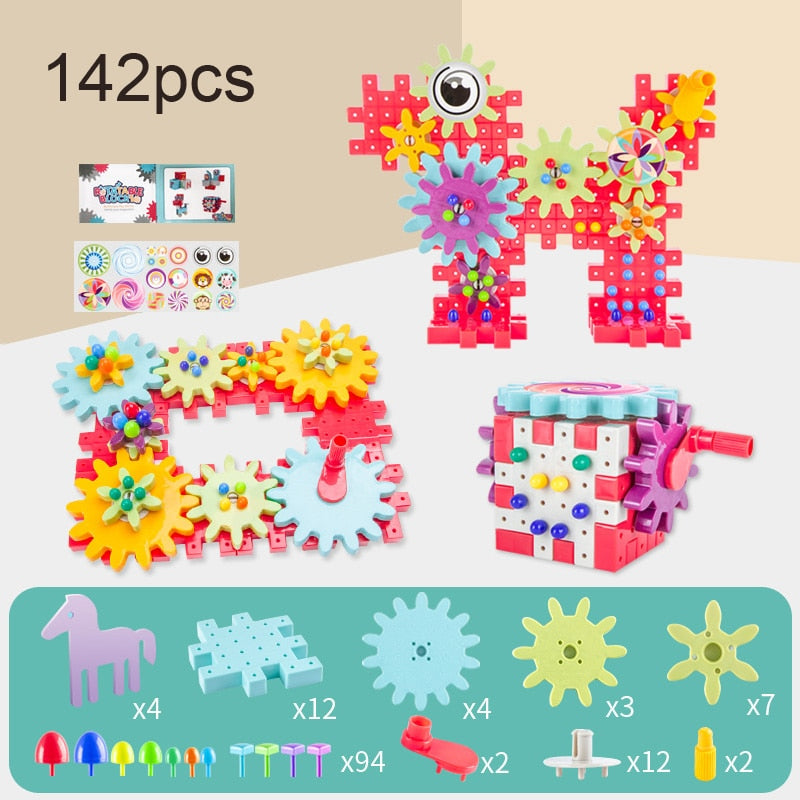 Kids 3D Gears Block DIY Toy Mushroom Nail Plastic Educational Toys Assembly Building Blocks Kit Bricks Toys For Boys Girls