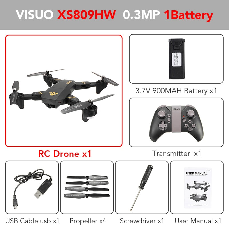 Eachine VISUO XS809HW WIFI FPV With Wide Angle HD Camera Drone High Hold Mode Foldable RTF RC Quadcopter Helicopter Toys Mode2