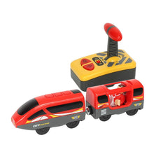 Electric RC Train Set Remote Control Toys Connected with Wooden Railway Car Tracks Birhtday Christmas Gift for Children