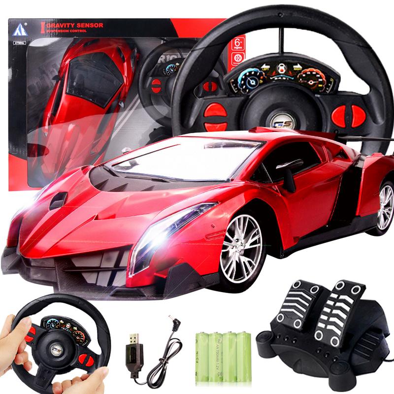 1set Simulation Game Steering Wheel 1:12 Gravity Sensing Four-Way Remote Control Toy Car+ Steering Wheel+Pedal Kids Gamepad Toys