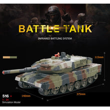 2pcs RC Battle Tank 1/24 Scale German Leopard A6 Infrared Fighting tank with Sound and Lights wireless RC Tank Toys