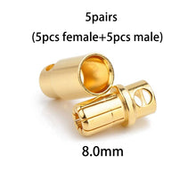 10pcs Amass 2.0mm 3.0mm 3.5mm 4.0mm 5.5mm Gold Bullet Banana Connector 6.0mm 8.0mm plug for RC Battery 5pairs