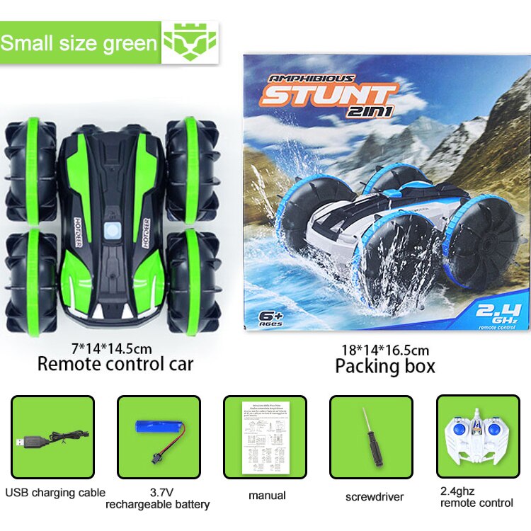 360 Rotate Remote Control Car RC Stunt Car 2 Sides Waterproof Driving on Water and Land Amphibious Electric Toys for Children