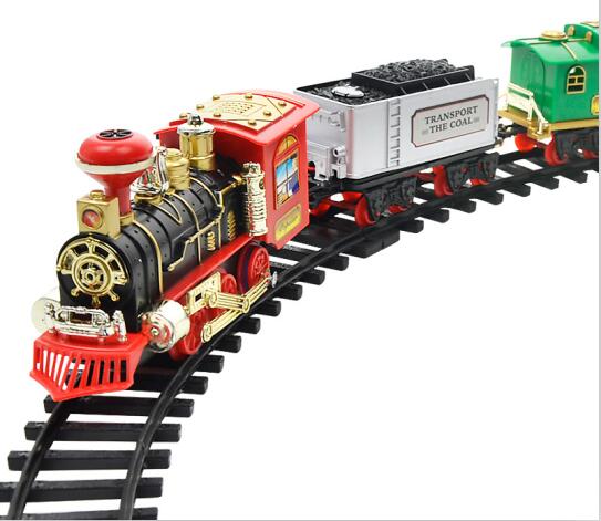 Classic electric steam smoke remote control track train rechargeable with light simulation train sound independent assembly