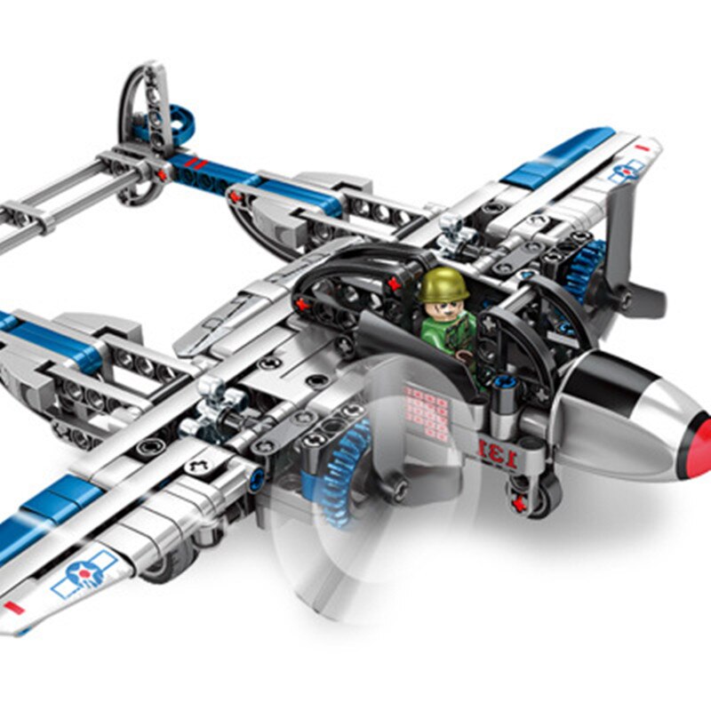 Military Series Air plane Military technic Bricks WW2 US Lightning P-38 Air plane Model Kits Assemble Toys For Kids Gifts