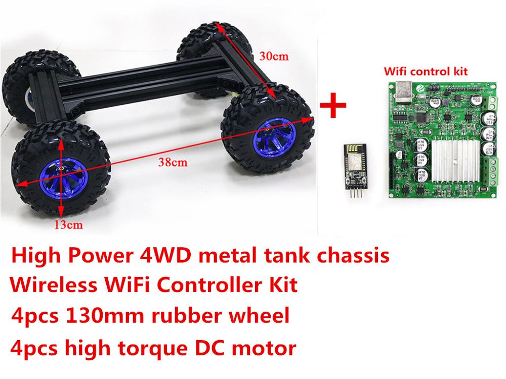 4WD Large Metal Smart RC Tank Car Chassis Kit 130mm Rubber Wheel + Wireless Controller 4pcs High Torque Motor DIY For Arduino