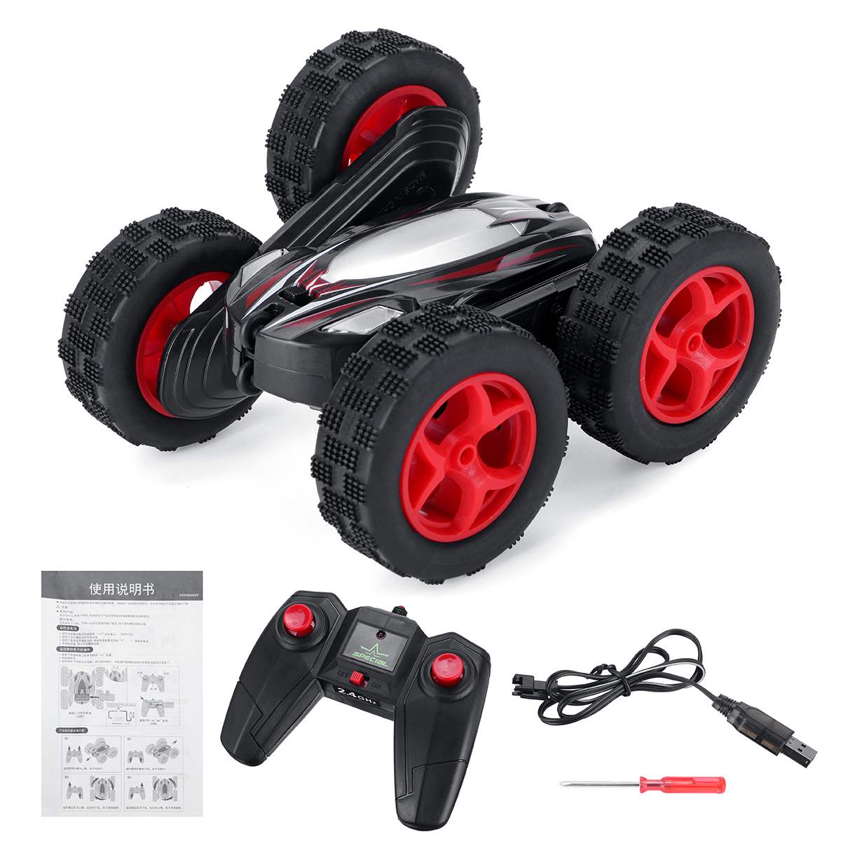 RC Flip Stunt Car 2.4G Remote Control Car Double-side Rolling 360 Degrees Rotating with Light 1:24 Modeling Toys for Kids
