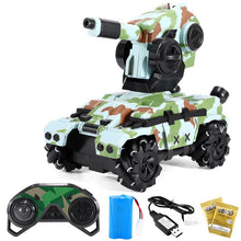 SHAREFUNBAY RC tank 2.4G 4WD can fire water bombs RC tank drift horizontal movement 360 ° rotating rc toy