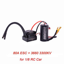 Waterproof 3650 3900KV / 3660 3300KV / 3670 2150KV Brushless Motor 60A 80A 120A Brushless ESC Combo Set for 1/8 1/10 RC Car