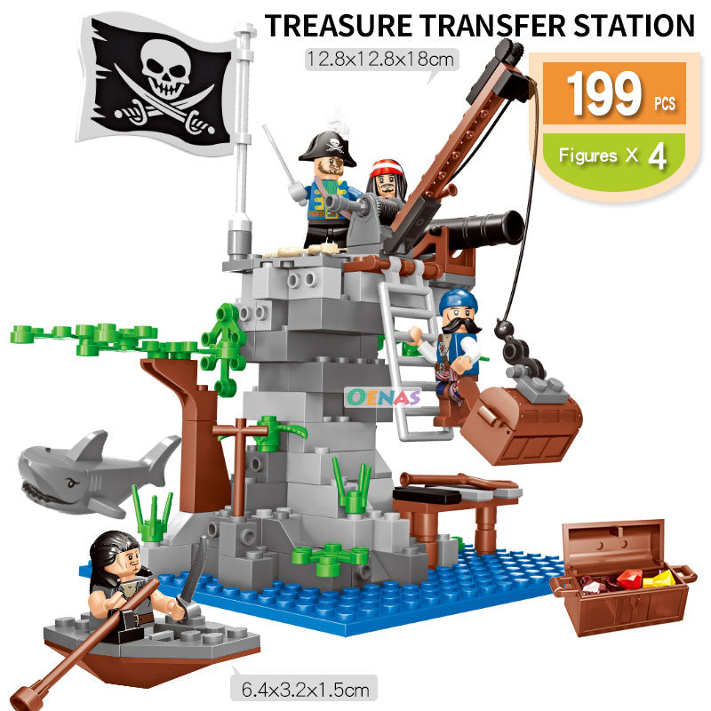 Caribbean Pirate compatible LegoED Building Bricks Blocks kits kids assemble toys Treasure transfer station castle Children gift