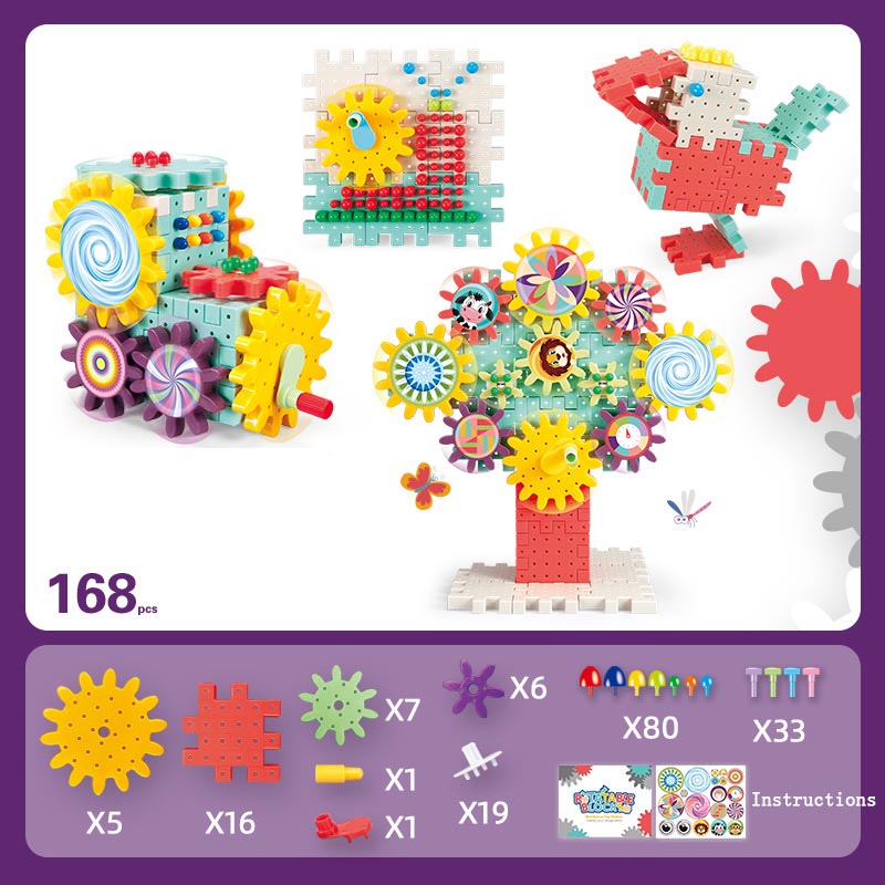 Kids Plastic 3D Gears Building Blocks Kits DIY Bricks Assembly Educational Toys for Development Creative Toy For Boys Girls