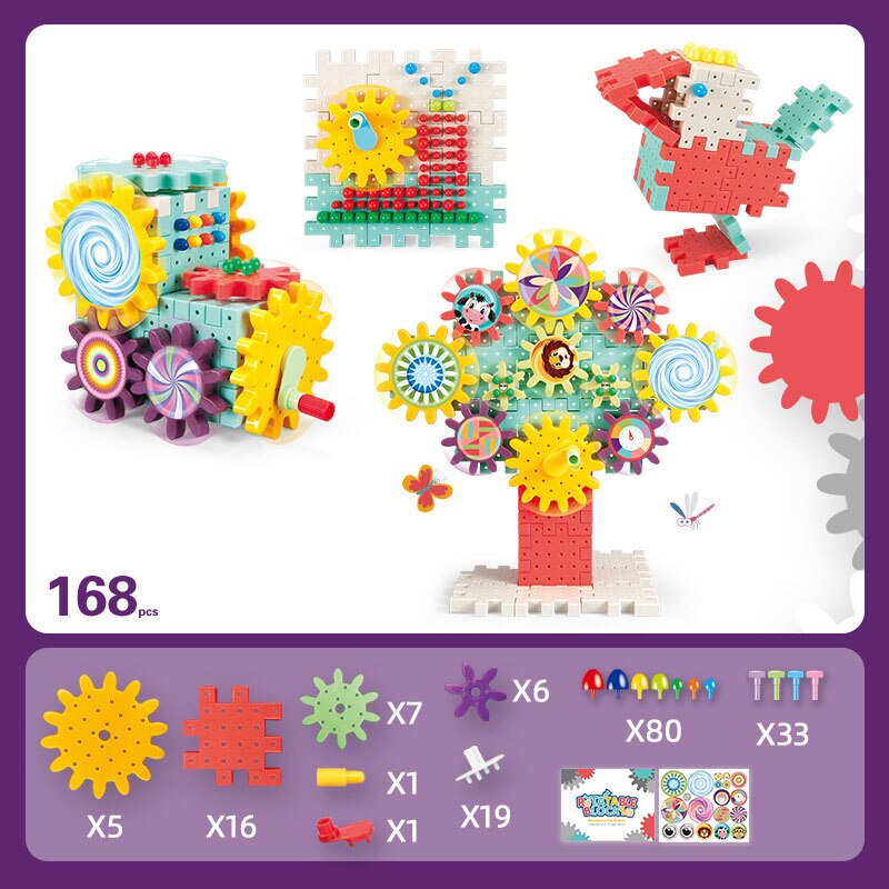 168-368pcs Gears Building Blocks Toys Sets Baby DIY Mushroom Nails Toys Kits 3D Model Assemble Blocks Toys For Children Gifts