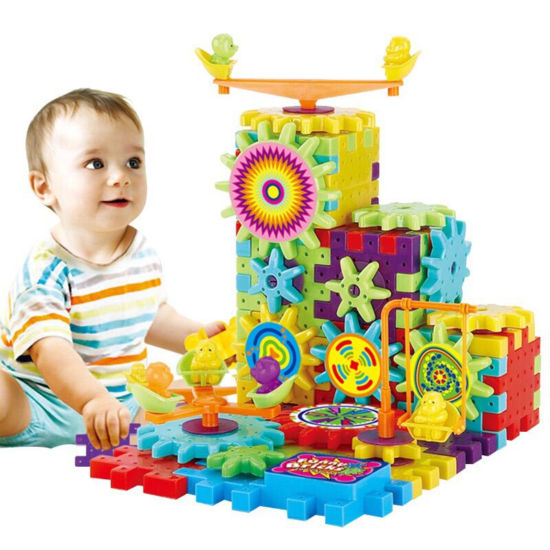 81Pcs Plastic Electric Gears 3D Building Blocks Kits DIY Free Assembly Educational Baby Gear Toys For Children's Birthday Gifts