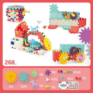 168-368pcs Gears Building Blocks Toys Sets Baby DIY Mushroom Nails Toys Kits 3D Model Assemble Blocks Toys For Children Gifts