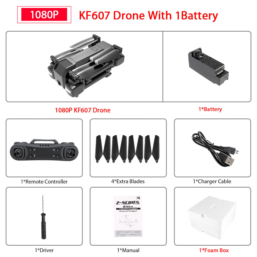 Newest KF607 Quadcopter with Wifi FPV 1080P 4K HD Dual Camera Optical Flow Selfie Drone Foldable Mini Dron VS SG106 visuo xs816