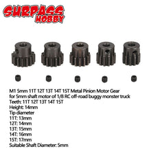 SURPASS HOBBY 5Pcs M1 5mm 11T-15T/15T-19T/18T-22T/ Metal Pinion Motor Gear Set for 1/8 RC Car Truck Brushed Brushless Motor