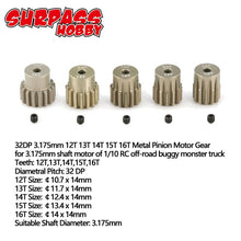 SURPASS HOBBY 5Pcs 32DP 3.175mm 12T 13T 14T 15T 16T 17T 18T 19T 20T Metal Pinion Motor Gear Set for 1/10 RC Car Truck