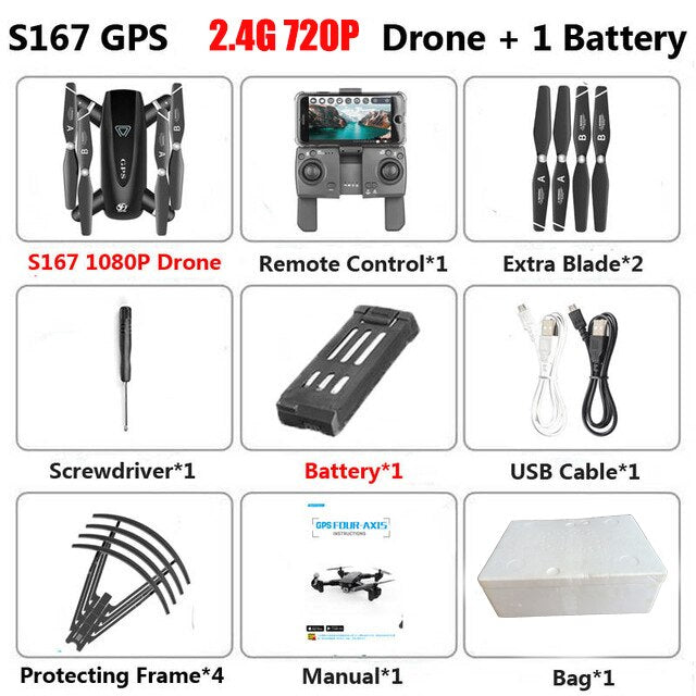 S167 GPS Drone With Camera 5G RC Quadcopter Drone 4K WIFI FPV Foldable Off-Point Flying Gesture Photos Video Helicopter Toy