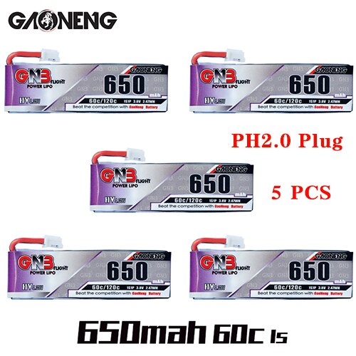5PCS Lipo Battery Gaoneng GNB HV 650mAh 60C 1s 2s 3s 4s HV With PH2.0 XT30 Plug For Emax Tinyhawk Kingkong LDARC TINY