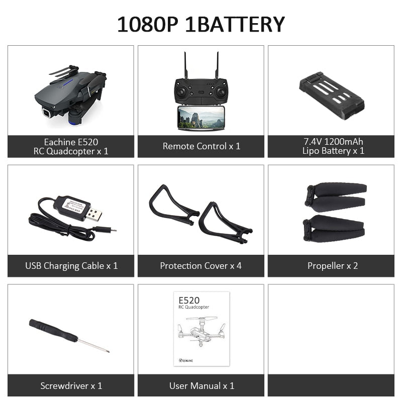 Eachine E520 WIFI FPV With 4K/1080P HD Wide Angle Camera High Hold Mode Foldable RC Drone Quadcopter RTF RC Dron
