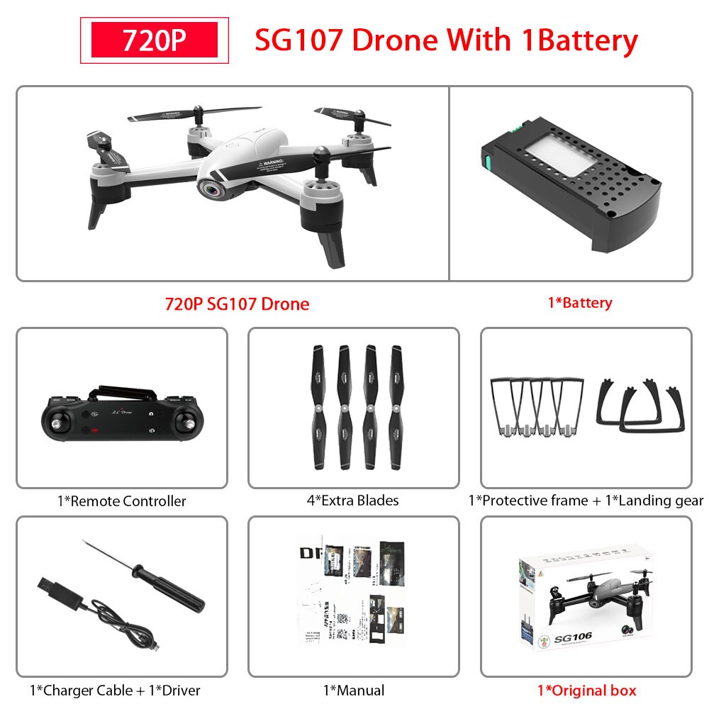 SG106 WiFi FPV RC Drone with 720P or 1080P or 4K HD Dual Camera Optical Flow Aerial Video RC Quadcopter for Toys Kid RC Dron