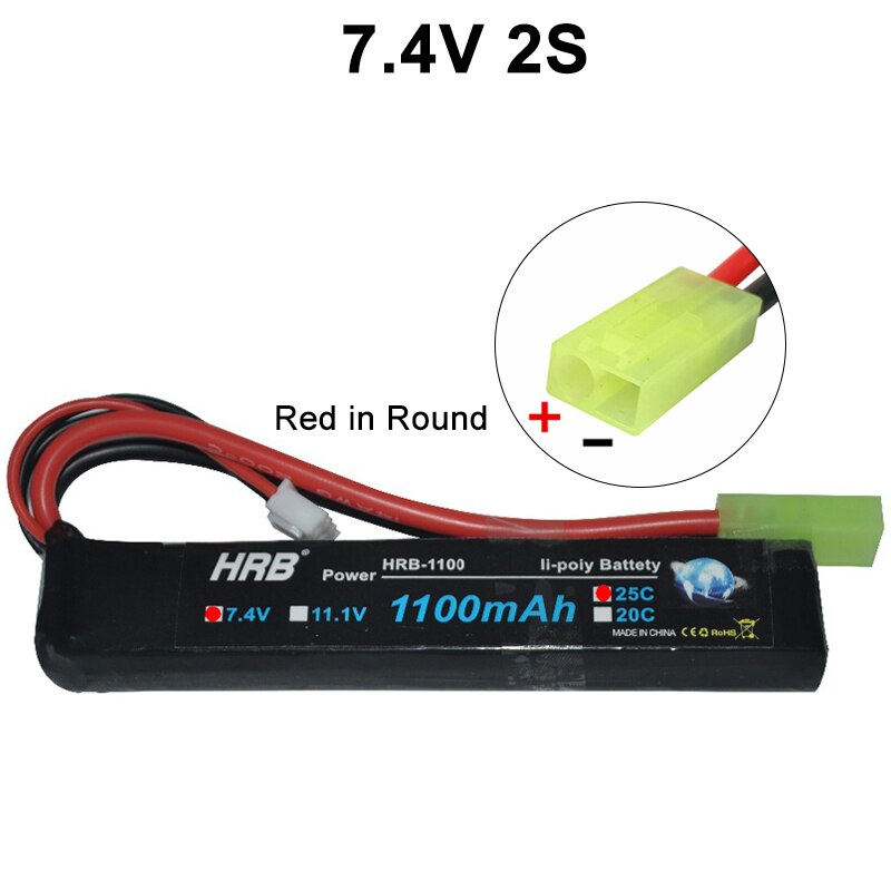 HRB Water Gun Lipo Battery 3S 2S 7.4V 11.1V 1100mAh 25C Tamiya Connector AKKU Mini Airsoft BB Air Pistol Electric Toys RC Parts