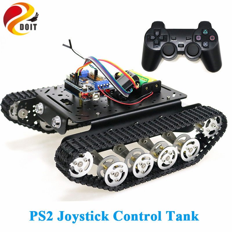 PS2 Joystick Control Shock Absorper Smart Robot Tank Chassis with Dual DC Motor+UNO Board+Motor Driver Board for DIY Project