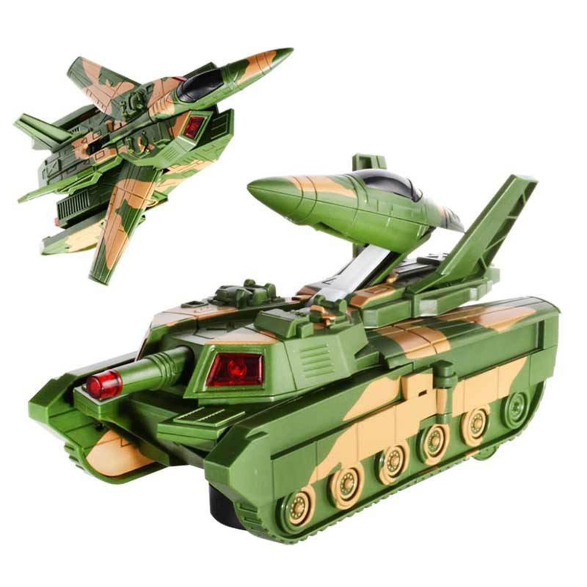 2 In 1 Electric Deformation Plane Plastic Voice LED Light Safe Transformation Toy Automatic Presentation Tank Children Kis Gifts