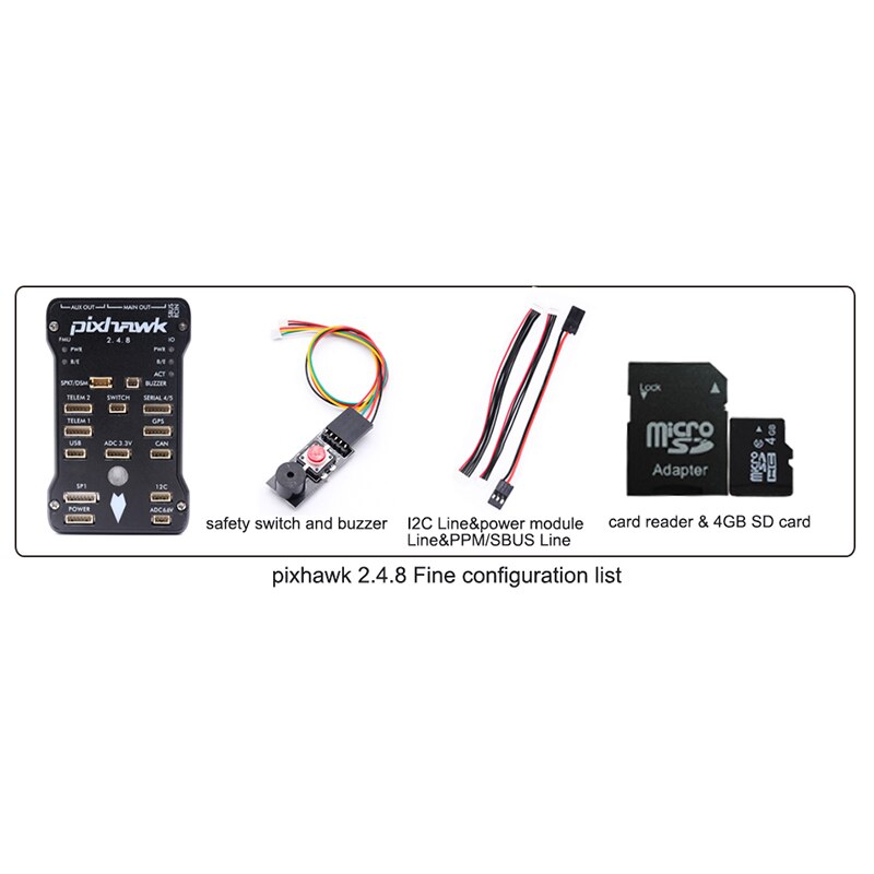 Pixhawk 2.4.8 PX4 PIX 32 Bit Flight Controller+M8N GPS+ 433/915Mhz 100/500mw Radio Telemetry+Safety Switch+Buzzer+rgb+I2C+ 4G SD