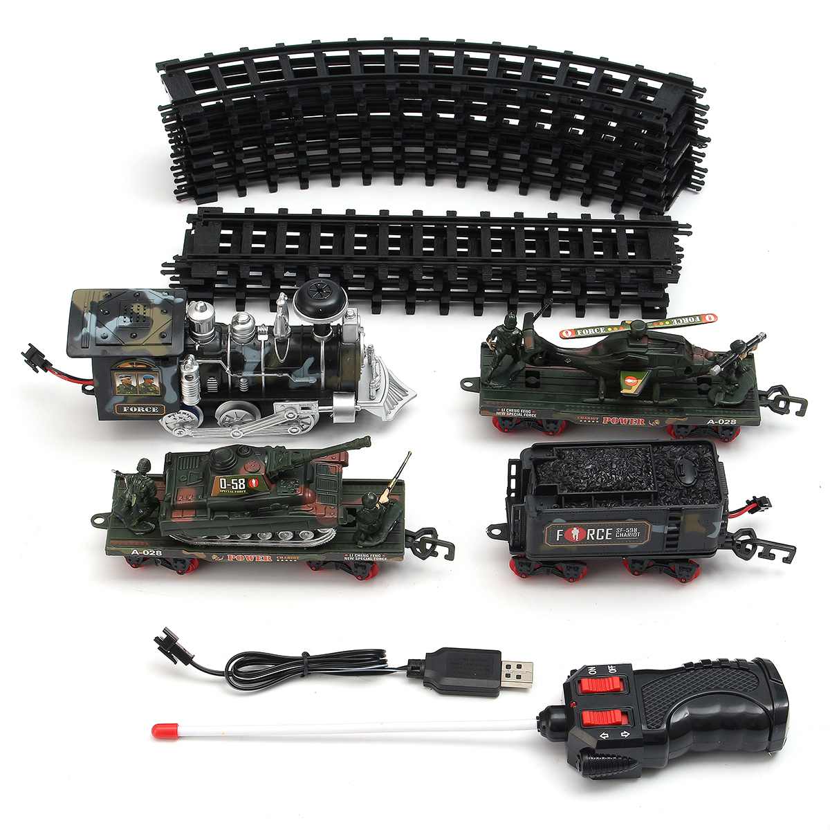 Electric Rechargeable Steam Smoke Train Model Truck Car Track Toy Remote Suit