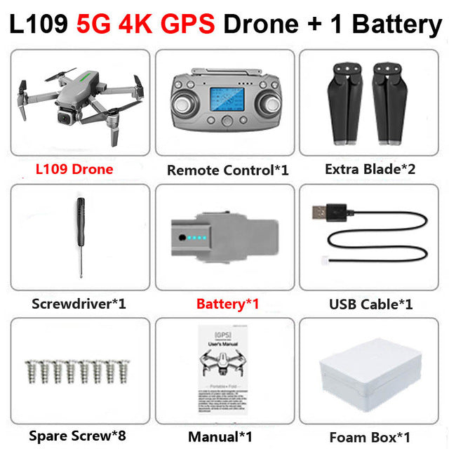 RC Quadcopter L109 Drone GPS 4K HD Camera 5G WIFI FPV Brushless Motor Foldable Selfie Drones Professional 1000m Long Distance