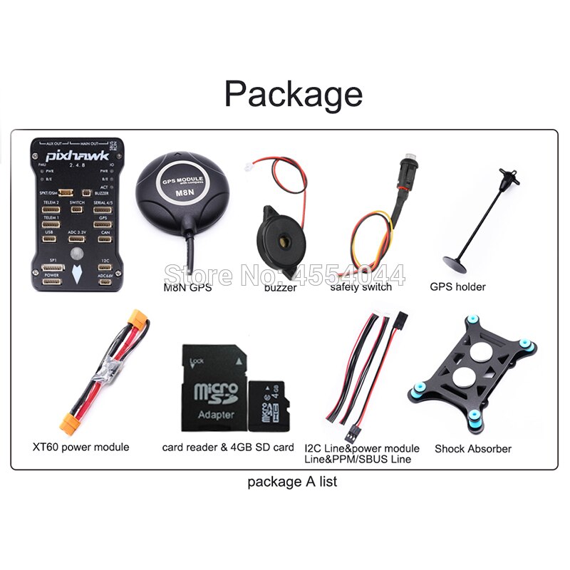Pixhawk PX4 PIX 2.4.8 32 Bit Flight Controller w/4G SD M8N GPS+433Mhz/915Mhz 100MW Radio Telemetry++I2C+PPM+xt60 power module