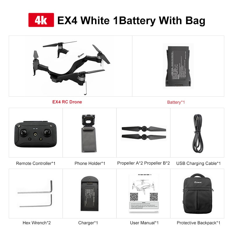 Eachine EX4 5G WIFI 1.2KM FPV GPS With 4K HD Camera 3-Axis Stable Gimbal 25 Mins Flight Time RC Drone Quadcopter RTF VS X12