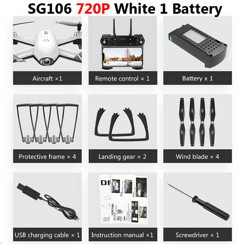 SG106 Drone with Dual Camera 1080P 720P 4K WiFi FPV Real Time Aerial Video Wide Angle Optical Flow RC Quadcopter Helicopter Toys