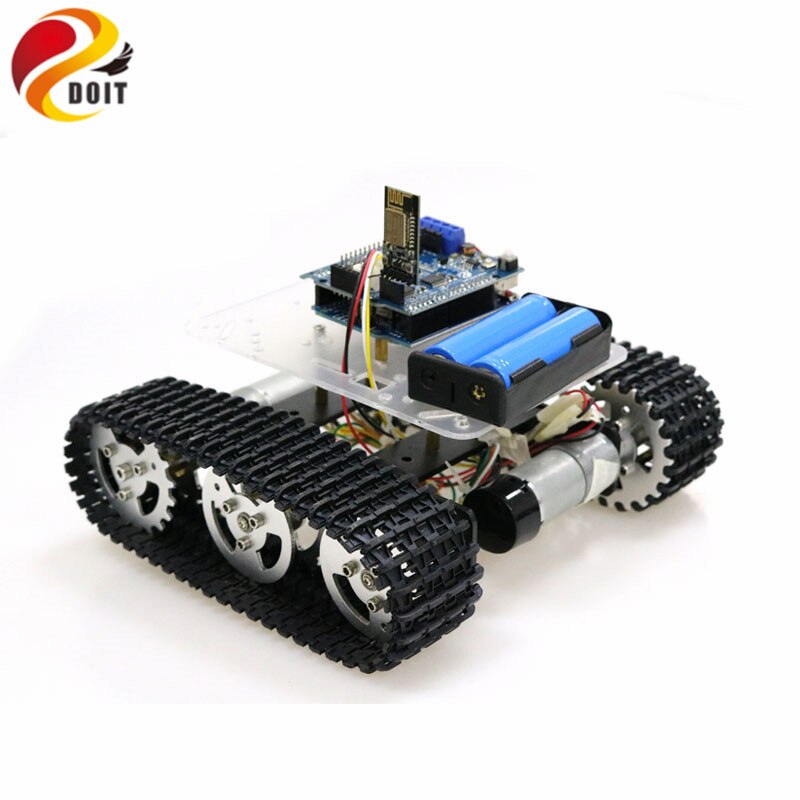 Mini T100 Handle/Bluetooth/WiFi RC Control Robot Tank Chassis Car Kit for Arduino with UNO R3, 4 Road Motor Driver Board, WiFi
