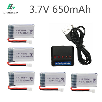 5pcs 3.7V 650mAh Drone Rechargeable Li-polymer Battery 802540 + USB Charger set For SYMA X5C X5C-1 X5 H5C Quadcopter