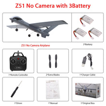 RC Airplane Plane Z51 with 2MP HD Camera or No Camera 20 Minutes Fligt Time Gliders With LED Hand Throwing Wingspan Foam Plane