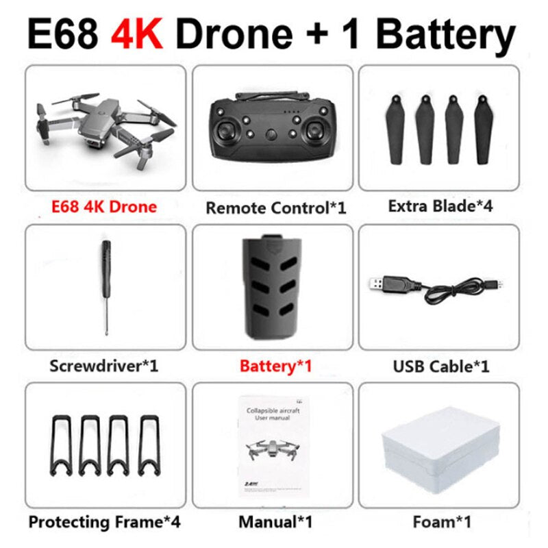 E68 drone HD wide angle 4K WIFI 1080P FPV drone video live recording Quadcopter height to maintain drone cameraVS e58 drone