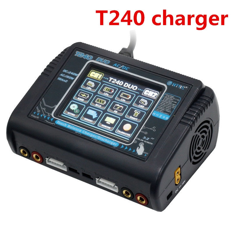 HTRC T240 / C240 DUO AC 150W DC 240W 10A Touch Screen Dual Channel Battery Balance Charger Discharger For RC Drone Models Toys