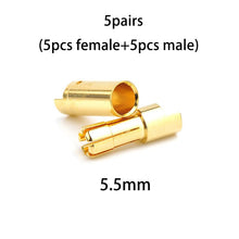 10pcs Amass 2.0mm 3.0mm 3.5mm 4.0mm 5.5mm Gold Bullet Banana Connector 6.0mm 8.0mm plug for RC Battery 5pairs