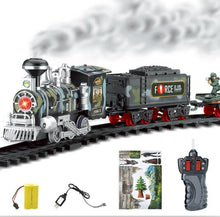 Classic electric steam smoke remote control track train rechargeable with light simulation train sound independent assembly