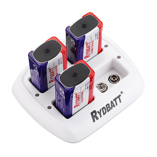 RYDBATT 4 Slots 9V Lipo Battery Charger with 4Pcs 9V 500mAh Lipo Battery