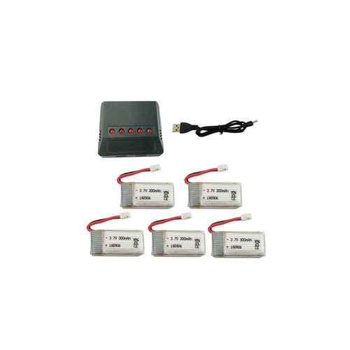 5PCS 3.7V 300mAh Lipo Battery 5 IN 1 Charger Set for Eachine E010 H36 RC Quadcopter 