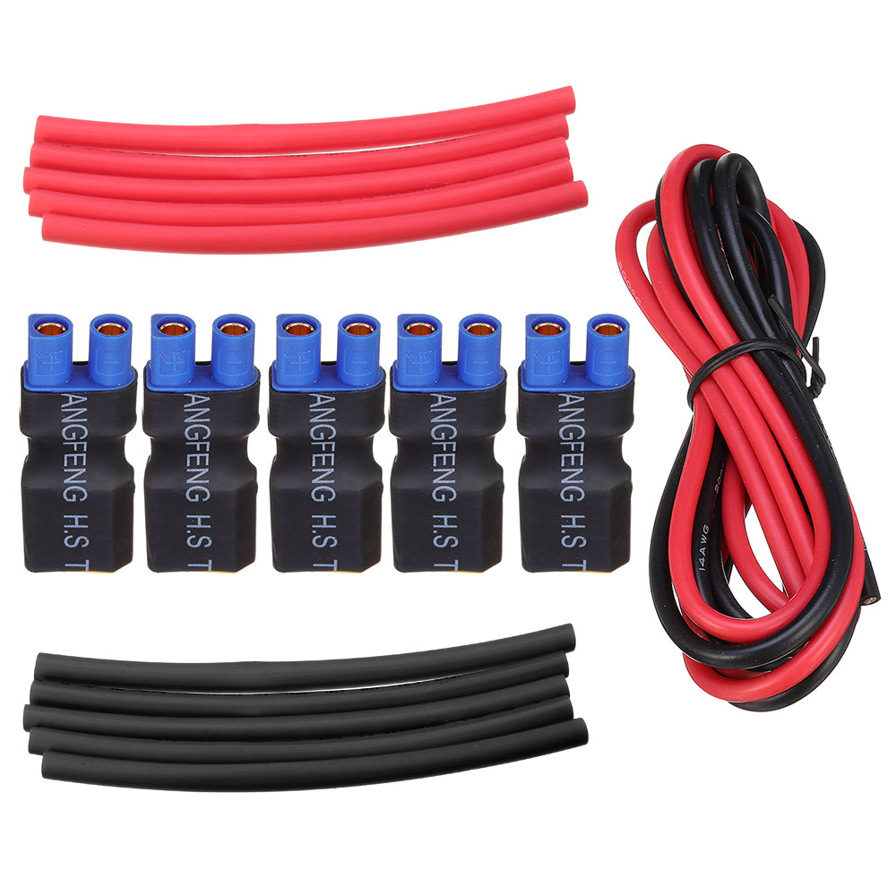 5Pcs URUAV EC3 Female to XT60 Male Plug Adapter Connectors Kit with Silicone Wire Heat Shrink Tube