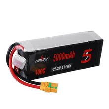 URUAV 22.2V 5000mAh 100C 6S Lipo Battery XT90 Plug with XT90 to XT60 Adapter Cable for RC Drone 
